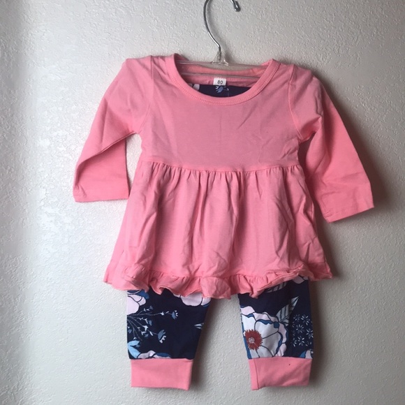 2pcs Baby Girl Solid Cotton Ruffle Trim Bow Front Long-sleeve Top and Floral - Picture 8 of 8